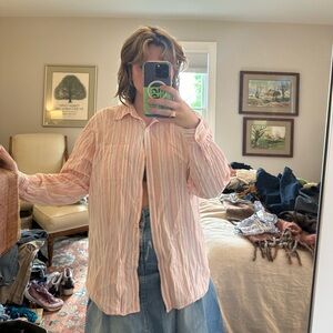 Perfect LL bean summer pink orange and white button down top medium